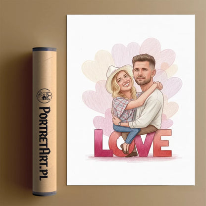 Siedzący na Napisie "LOVE" - Karykatura ze zdjęcia