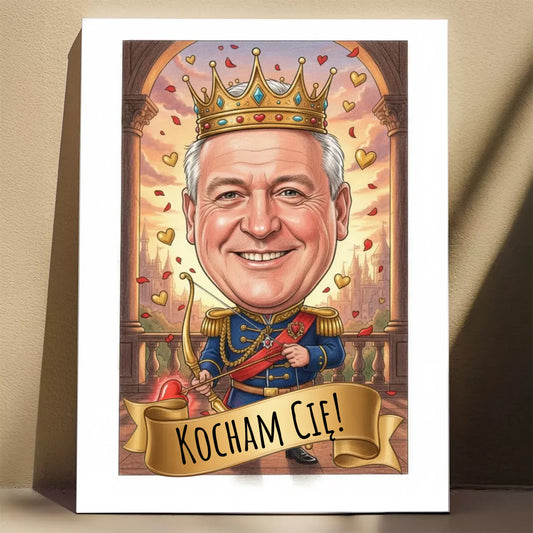 Król Kier na Pałacowym Balkonie - Karykatura ze zdjęcia