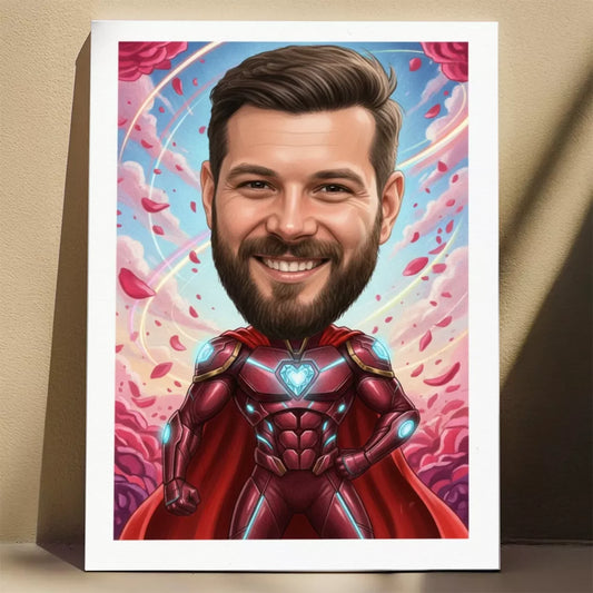 Karmazynowy Superbohater - Karykatura ze zdjęcia