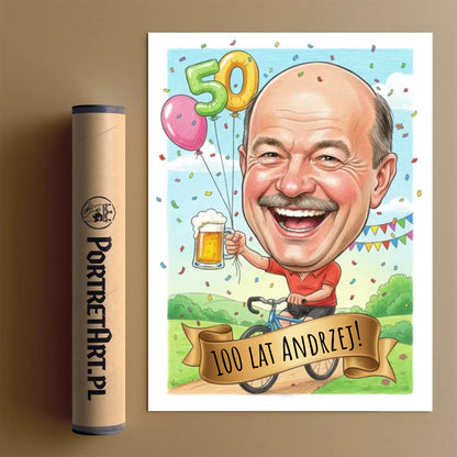 Urodziny Rowerzysty #1 - Karykatura ze zdjęcia