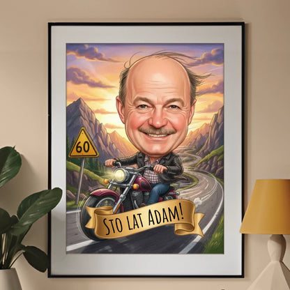 Motocyklista Urodziny #2 - Karykatura ze zdjęcia