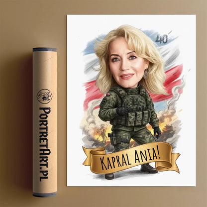 Urodziny Żołnierki - Karykatura ze zdjęcia