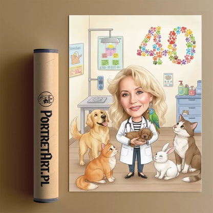 Urodziny Weterynarki - Karykatura ze zdjęcia