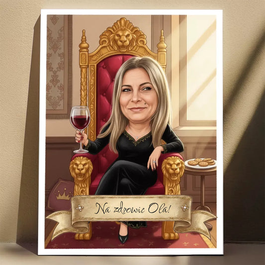 Królowa z Winem - Karykatura ze zdjęcia