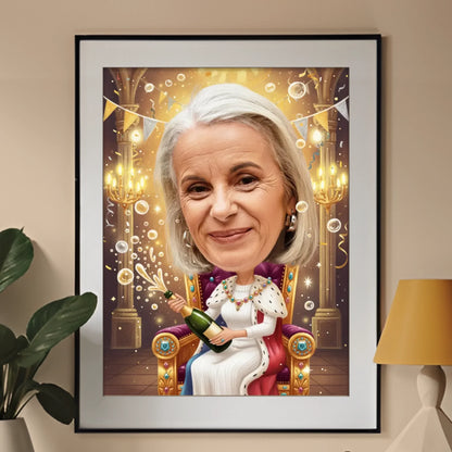 Królowa z Szampanem - Karykatura ze zdjęcia