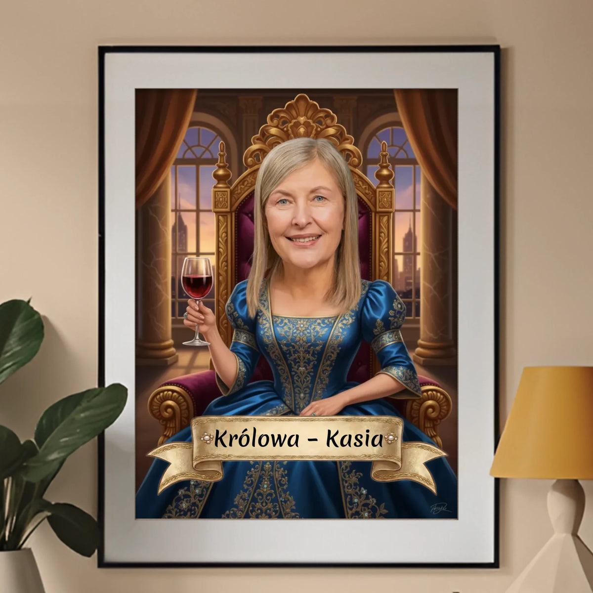 Królowa z Winem 3D - Karykatura ze zdjęcia