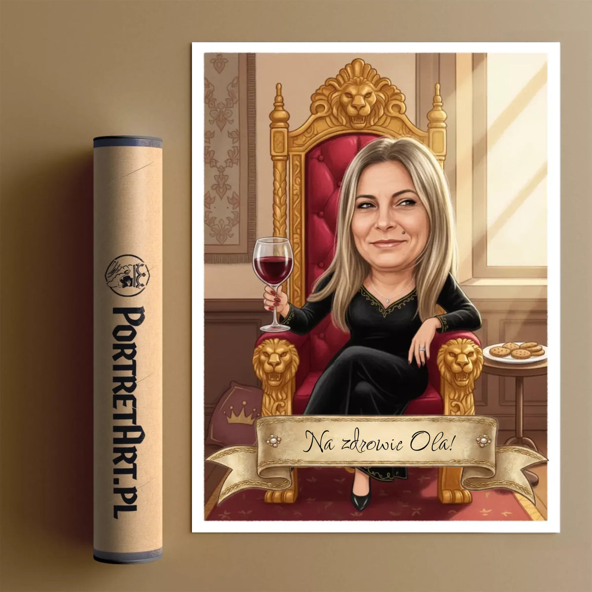 Królowa z Winem - Karykatura ze zdjęcia