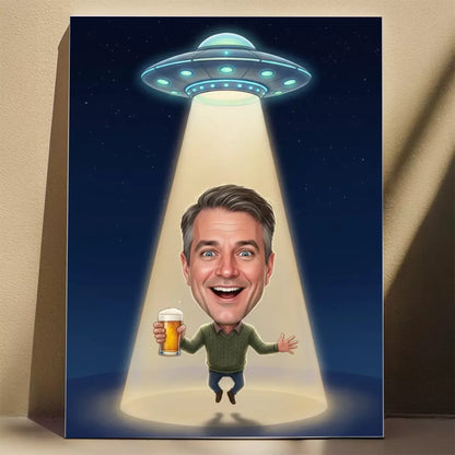 Tata porwany przez UFO - Karykatura ze zdjęcia