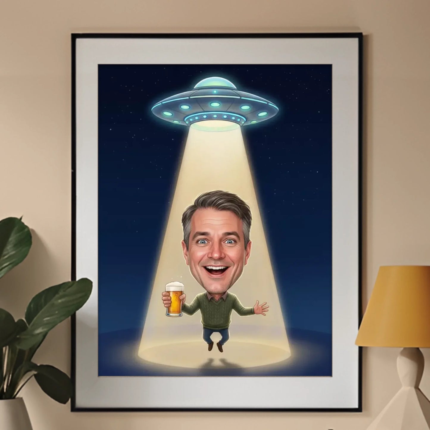 Tata porwany przez UFO - Karykatura ze zdjęcia