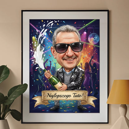 Tata król imprezy - Karykatura ze zdjęcia