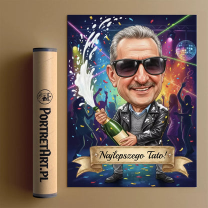 Tata król imprezy - Karykatura ze zdjęcia