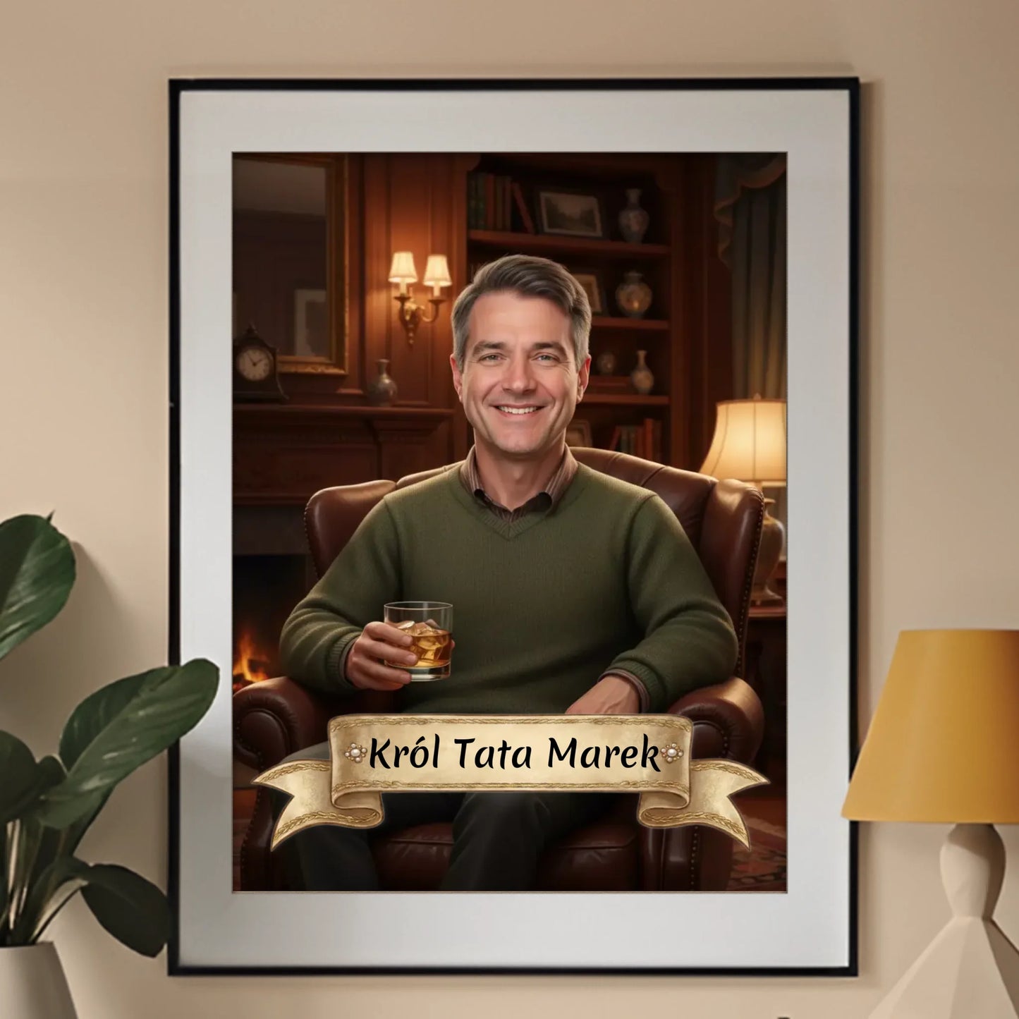 Gentleman w fotelu drinkiem - Karykatura ze zdjęcia