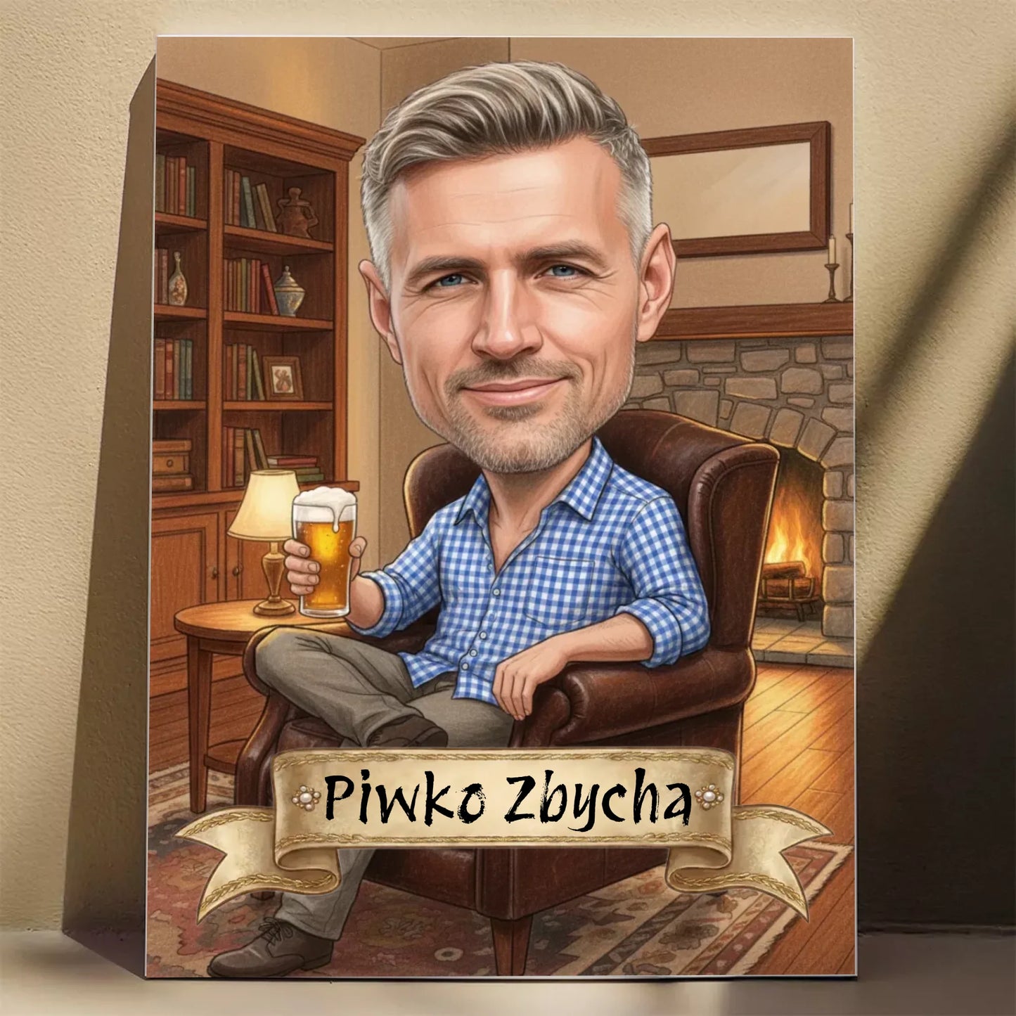 Gentleman w fotelu z piwem - Karykatura ze zdjęcia