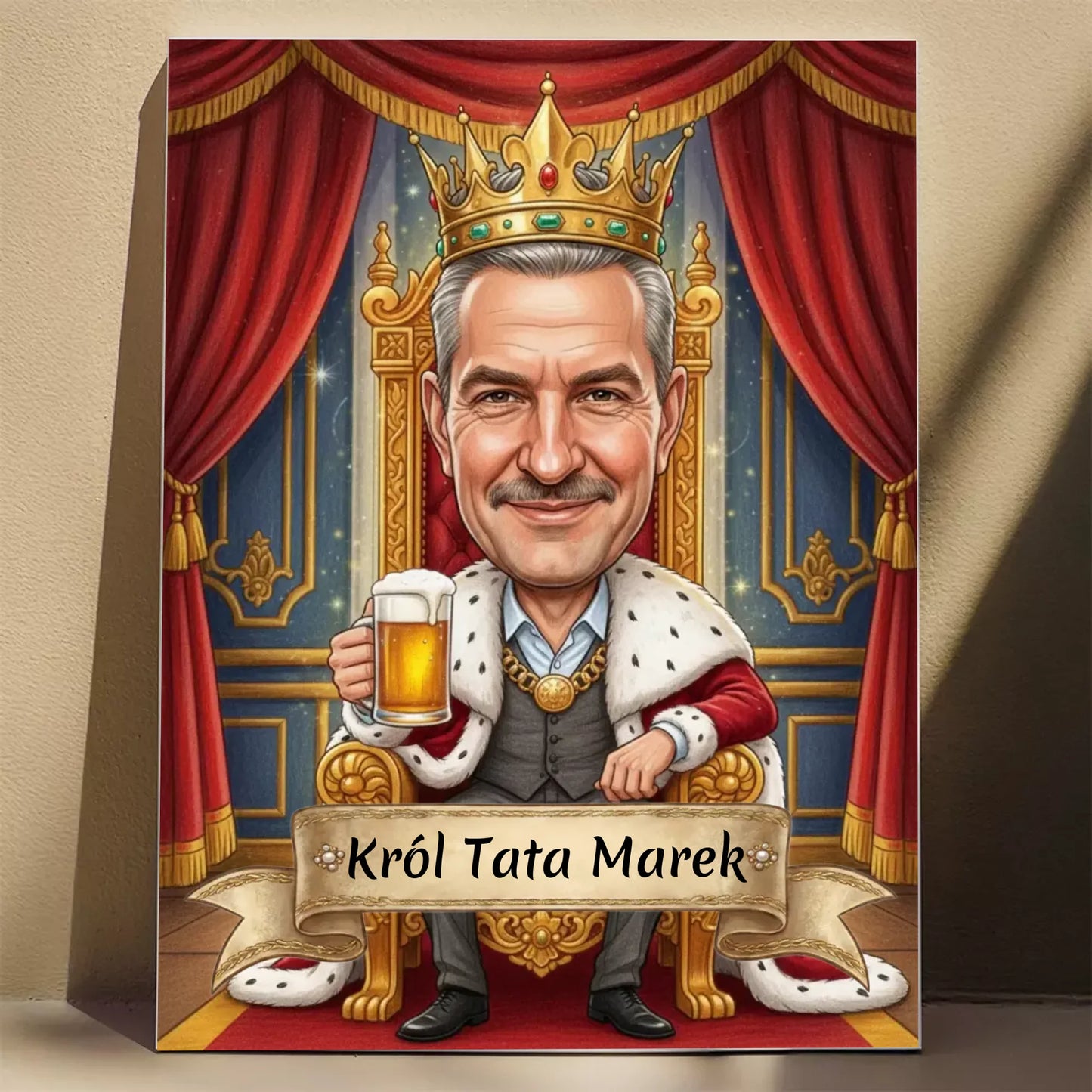 Król na tronie z piwem #2 - Karykatura ze zdjęcia