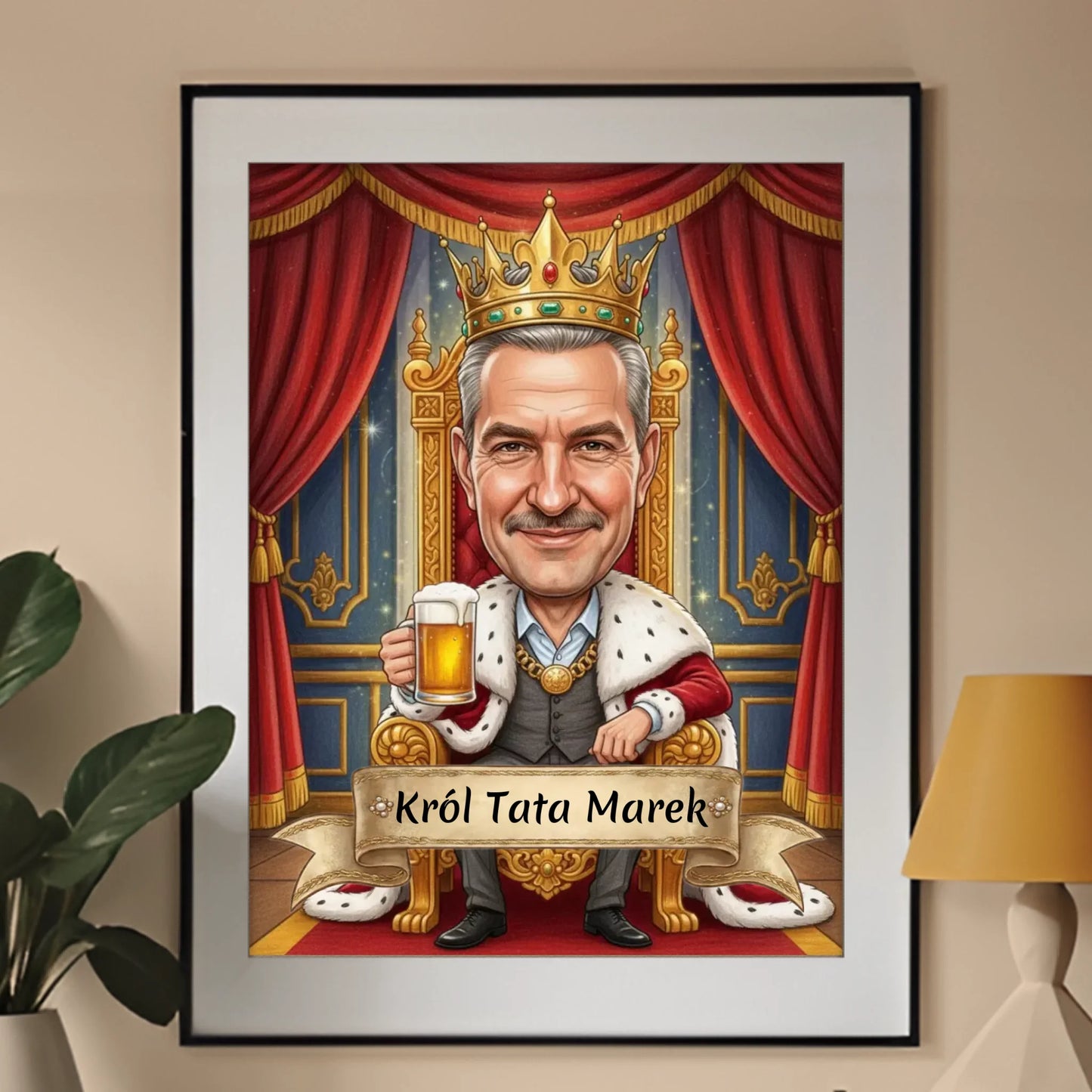 Król na tronie z piwem #2 - Karykatura ze zdjęcia