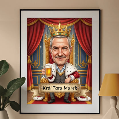 Król na tronie z piwem #2 - Karykatura ze zdjęcia