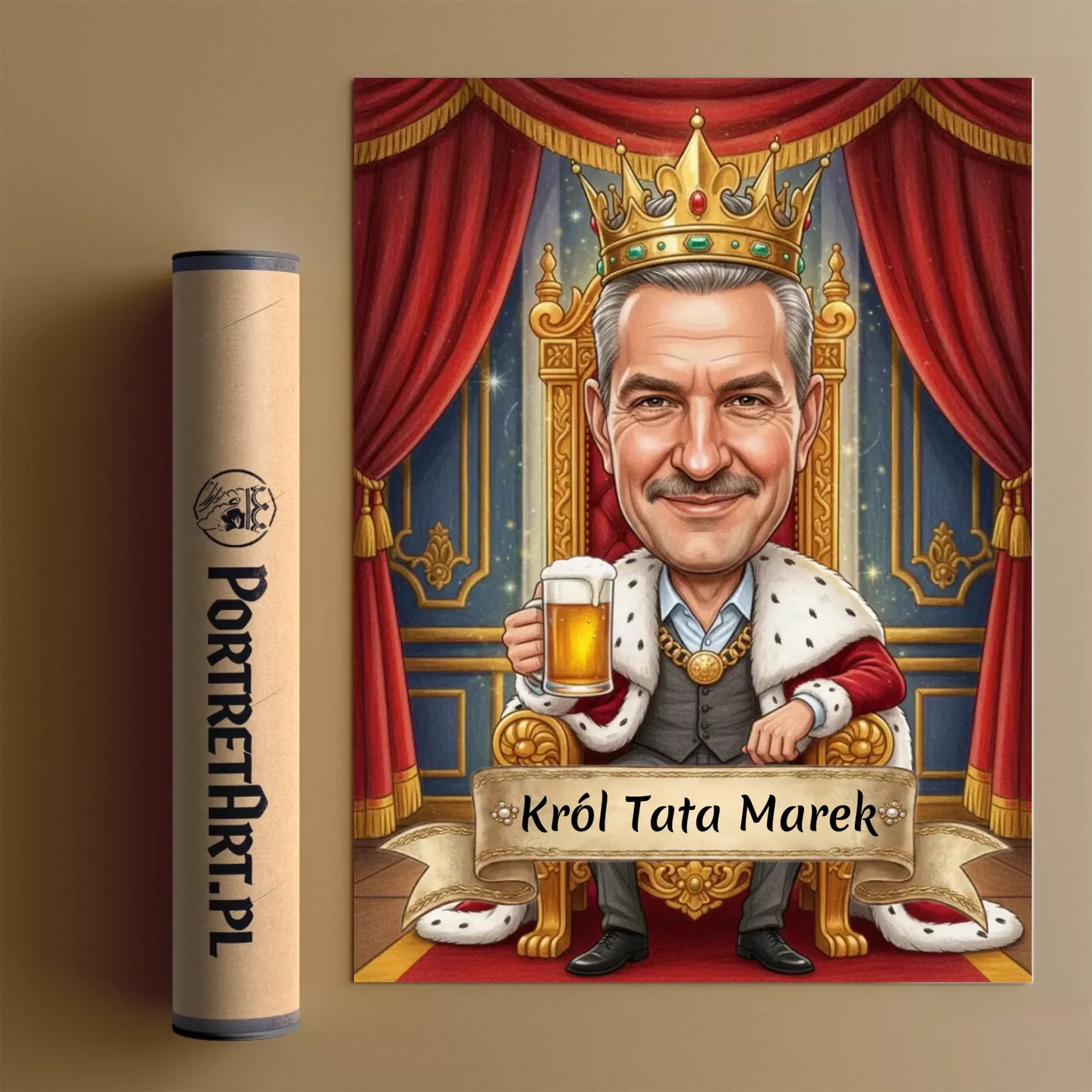 Król na tronie z piwem #2 - Karykatura ze zdjęcia