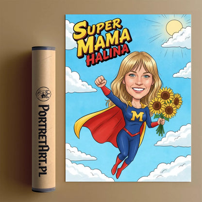 Dzień Mamy - Superbohaterka - Karykatura ze zdjęcia