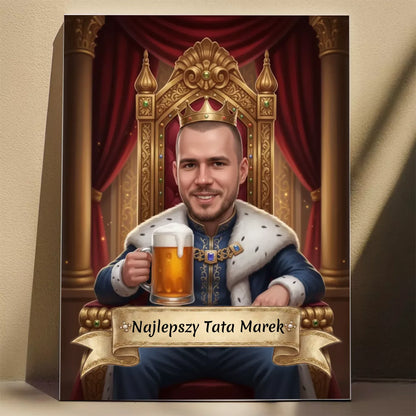 Król na tronie z piwem - Karykatura ze zdjęcia