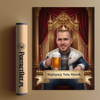 Król na tronie z piwem - Karykatura ze zdjęcia