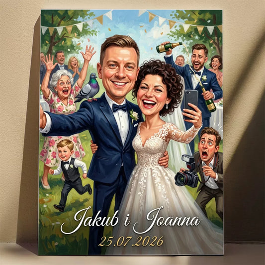 Weselne selfie - Karykatura ze zdjęcia